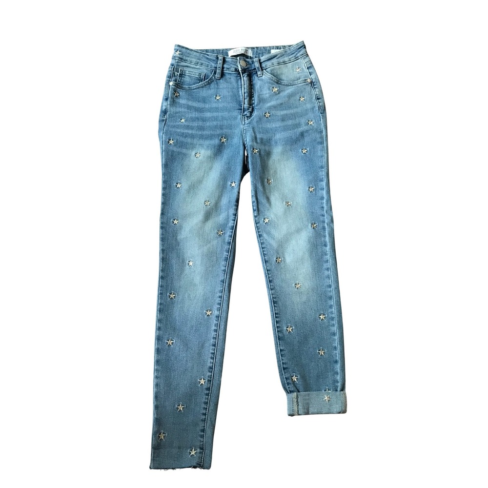 Judy Blue Los Angeles Star Embroidered Skinny Jeans Medium Wash Denim Size 5/27